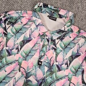 Bad Birdie Mens XL Golf Polo Shirt Tropical Palm Leaf Pink Green Short Sleeve